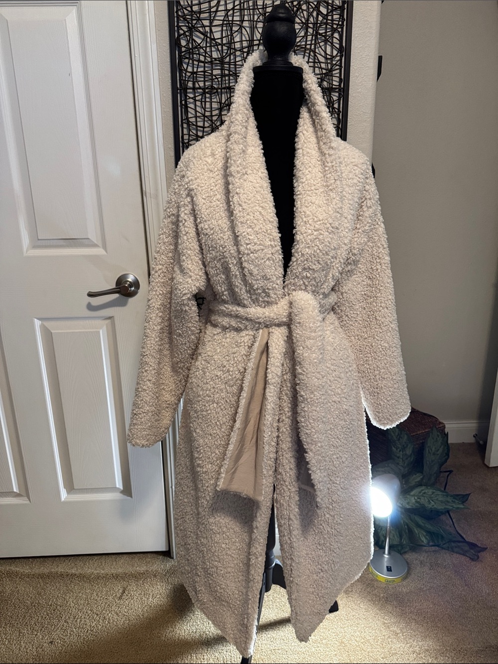Meshki Ivory Teddy Wrap Coat with Belt